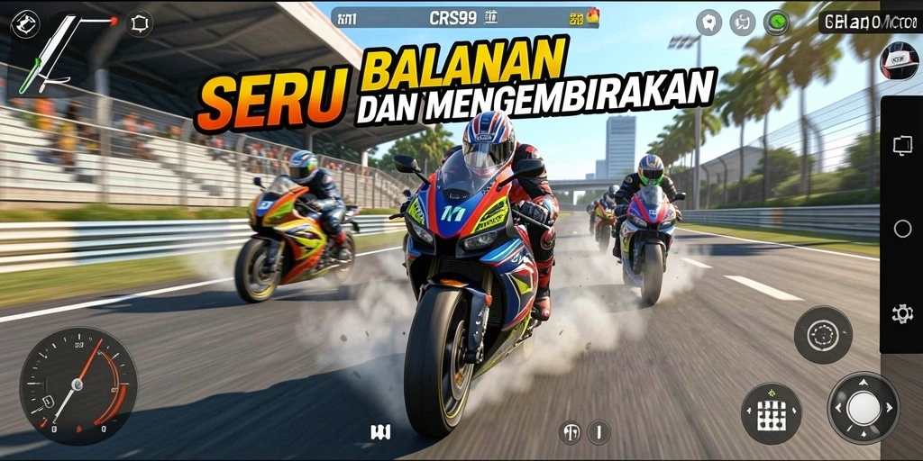 Antarmuka seru dan menantang di balapan motor CRS99.