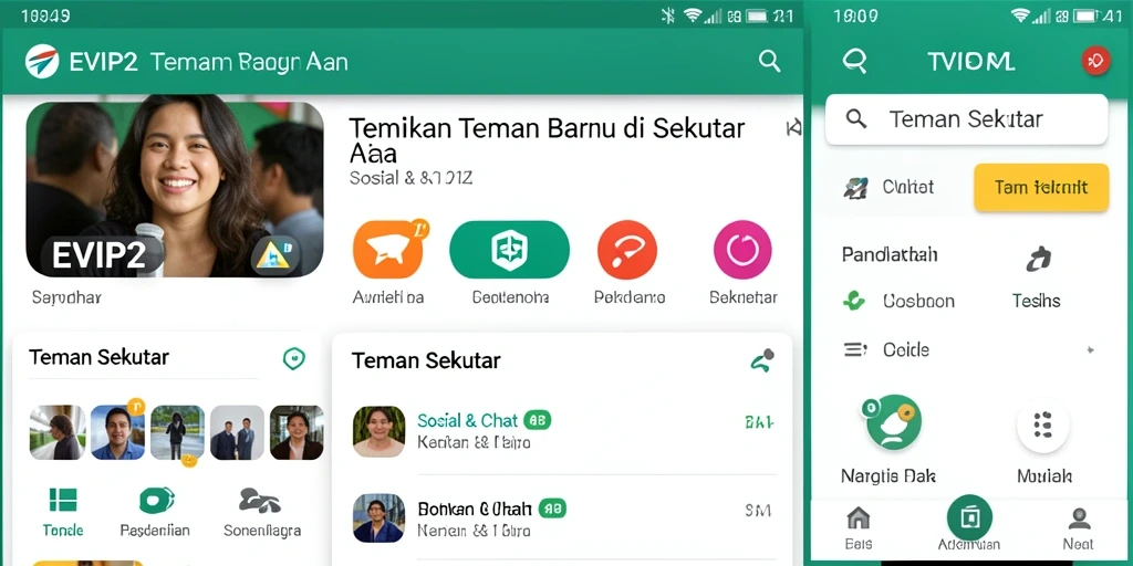 Antarmuka aplikasi EVIP2 untuk mencari teman sekitar.