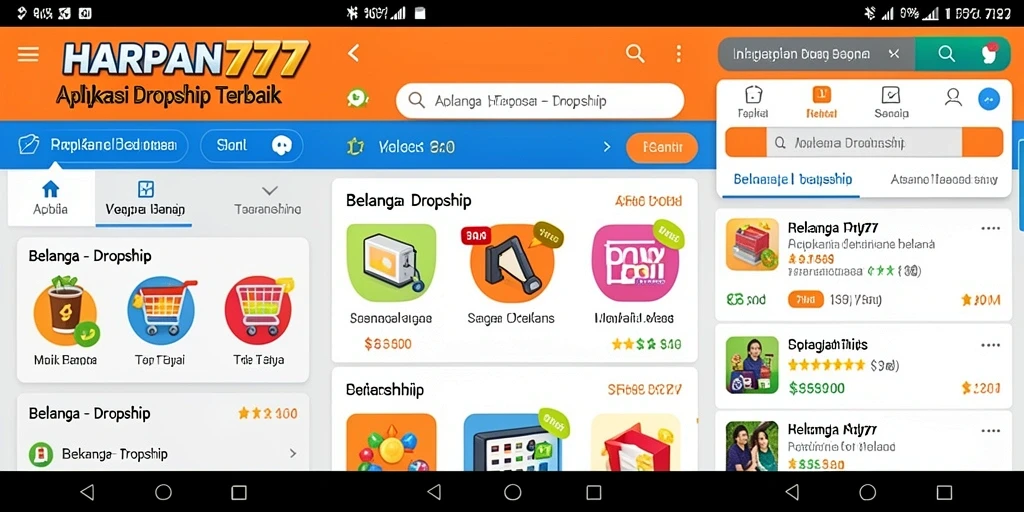 Tampilan antarmuka aplikasi HARAPAN777 untuk belanja Dropship yang mudah digunakan.