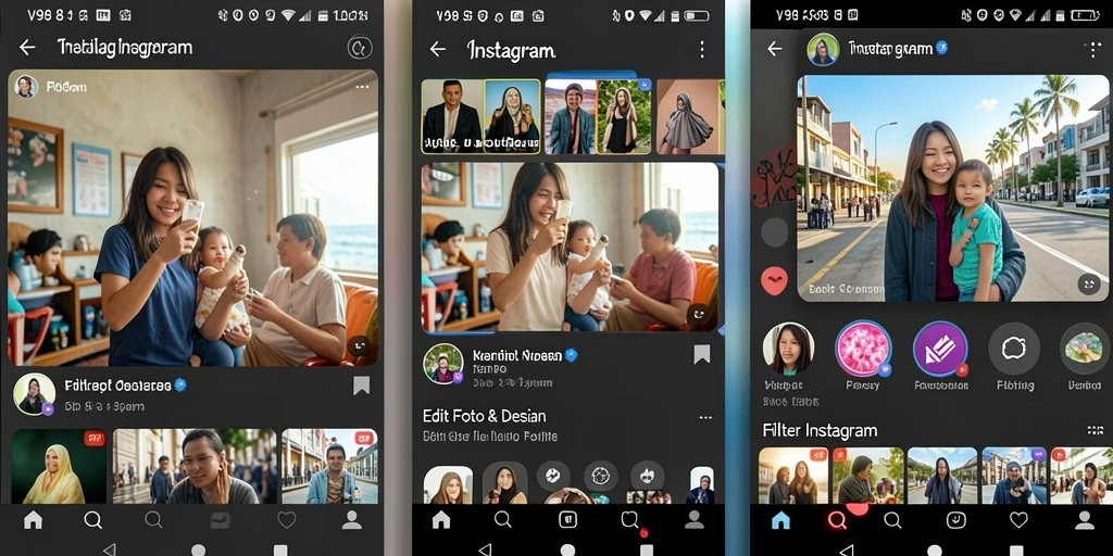 Tampilan antarmuka V98 yang modern dan fungsional untuk filter Instagram.